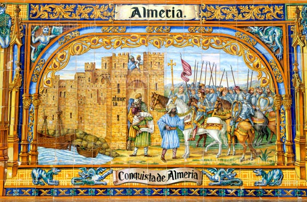 Glazed tile of the province Almeria, fountain at the Plaza de Espa�a, Sevilla