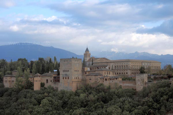 The Alhambra with the mountains of the Sierra Nevada
