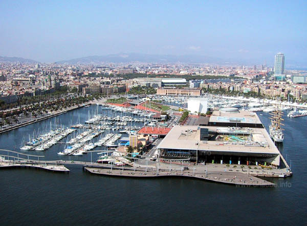 The Port Vell; at the right front, there is the shopping centre Maremagnum