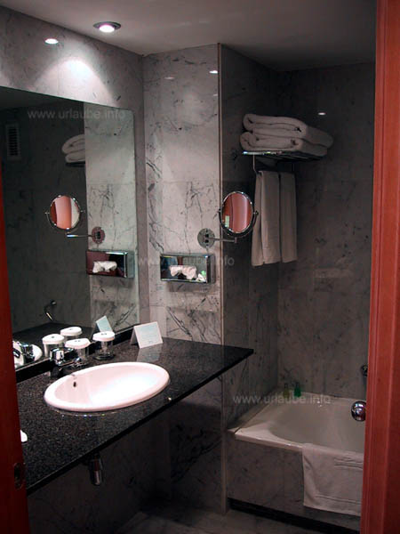 A view into the bathroom of our hotel room