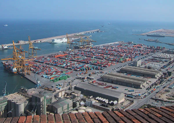 View to the industrial harbour from the peak of the Montju�c