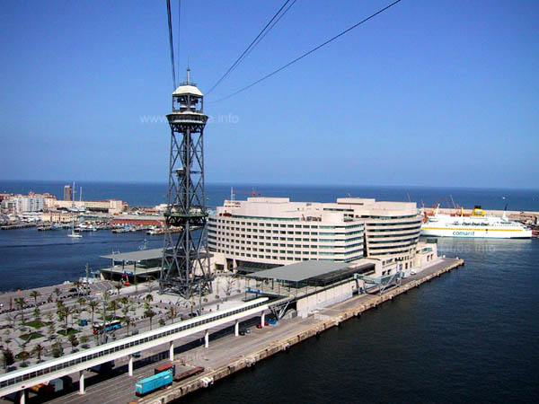 Middle station of the cableway to the Montju�c, behind it, the harbour station