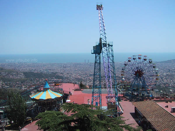 The fun park Tibidabo with the city panorama of Barcelona