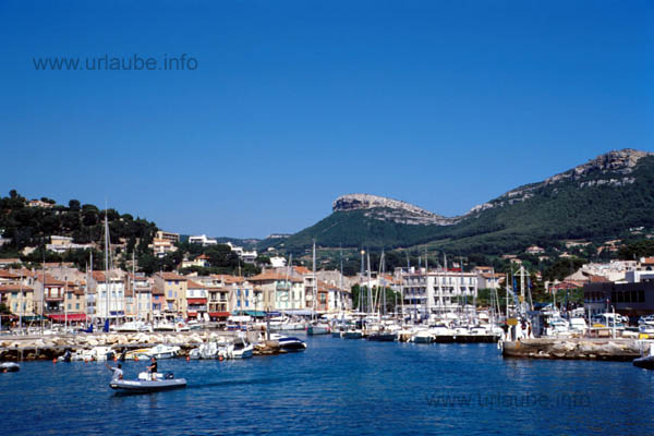 View to the harbour of Cassis from the sea