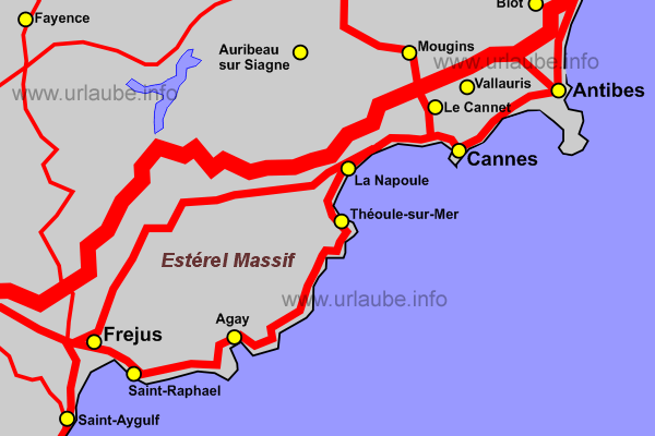 Map of the southern coast of Cannes