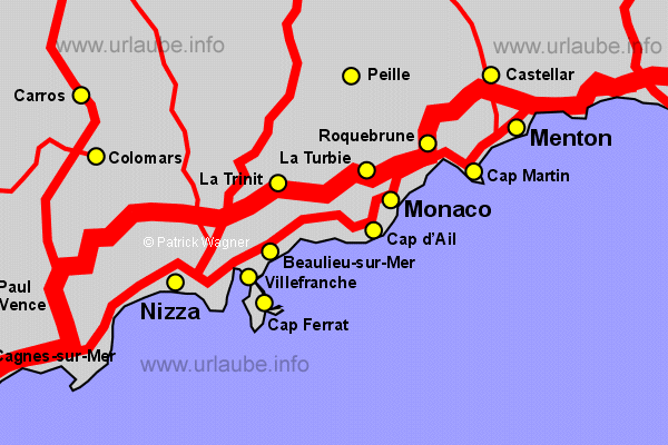 Map from Menton up to Nice