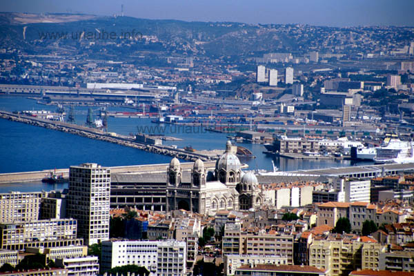 View to the city harbour with the cathedral in front of it