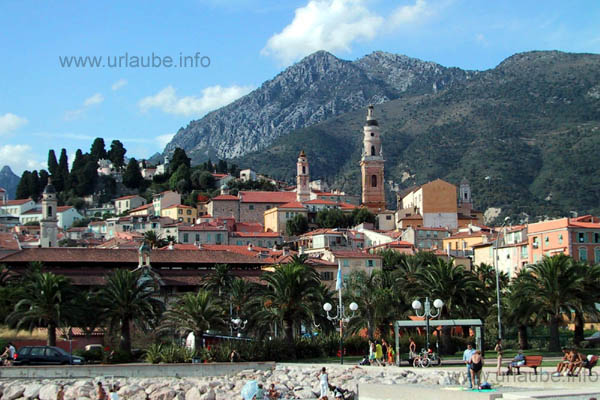 View to the oldtown of  Menton from the quay Napoleon (Harbour)