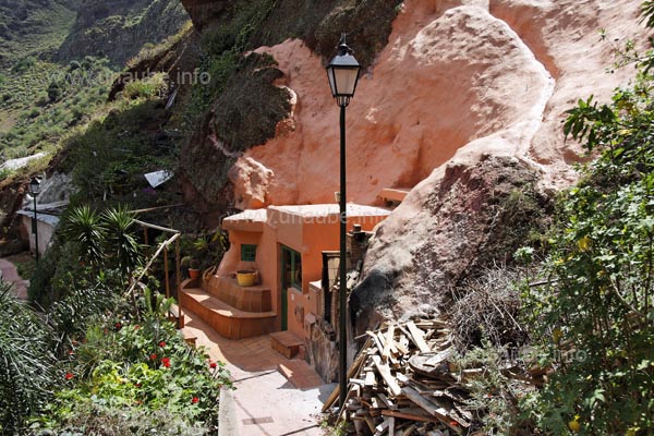 The cave houses are connected to each other by some steep stairs.