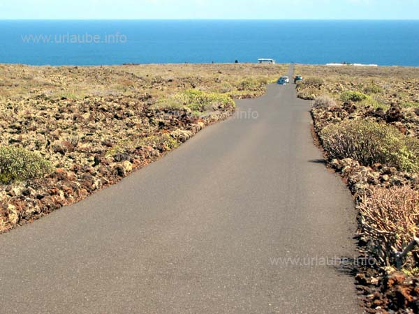 Drive through Malpa&iacute;s de la Corona that is vegetated with little bushes