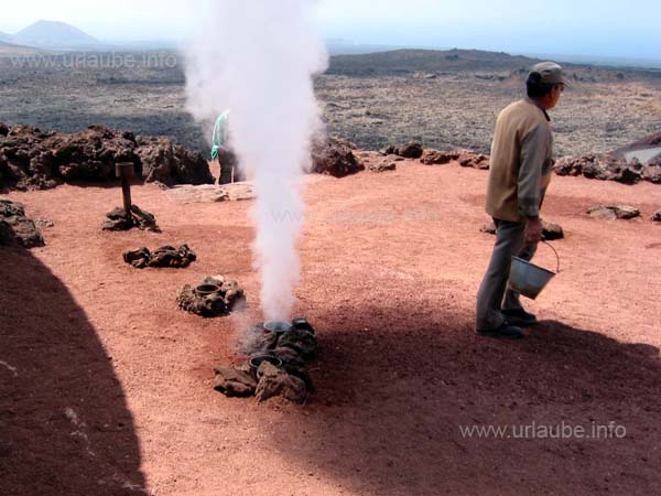 The water immediately evaporates in several meters depth and rockets upwards as artificial geyser.