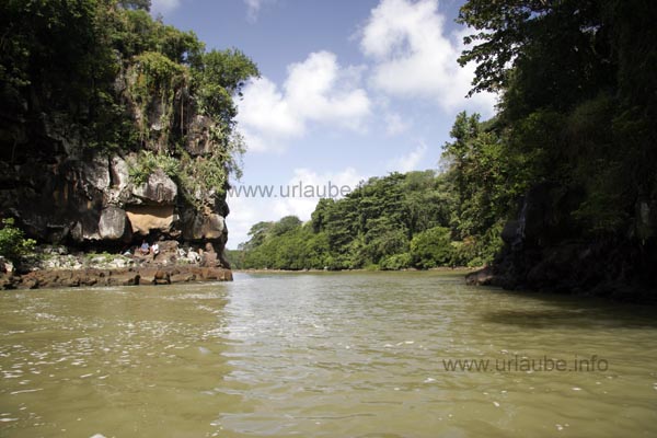 The river valley of the Grande Rivi&egrave;re Sud-Est after the waterfall and shortly before the estuary mouth into the sea