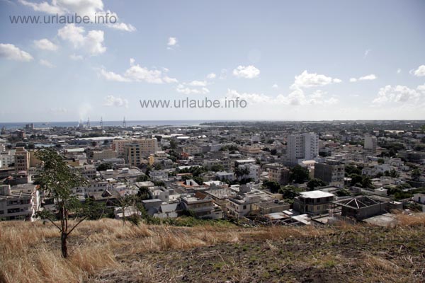 View to the sea of houses of Port Louis from Fort Adelaide