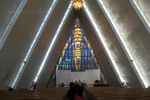 Troms� - Altar window in the Acrtic Sea Cathedral