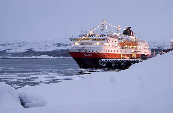 MS Nordlys in the harbour of Kirkenes