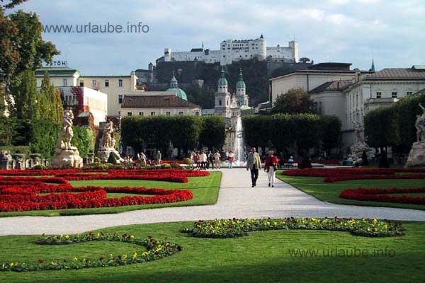 View at the fortress Hohensalzburg from the Mirabellgarten