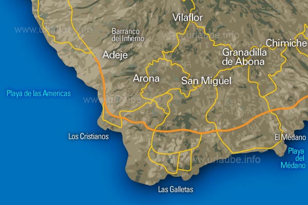 Adeje and the Barranco del Infierno are in the south west of the island.