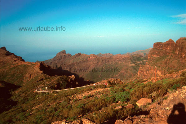 Cliffy and sharp rock slopes and long, deep canyons in the Teno mountains
