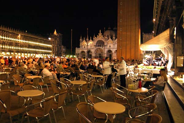 One of the street caf&eacute;s with a mini-orchestra at the Piazza San Marco