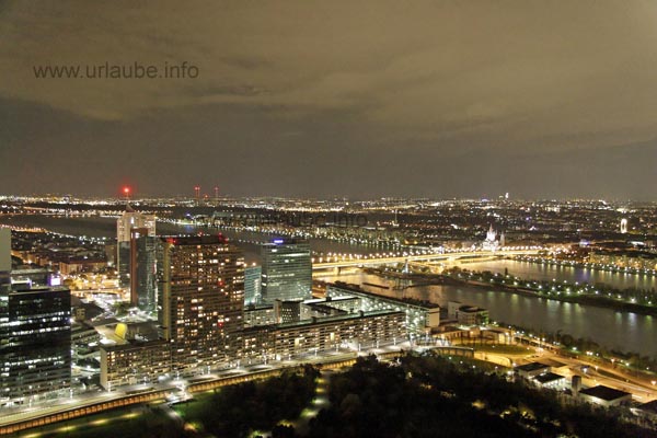 Wien at night pictured from the Danube Tower