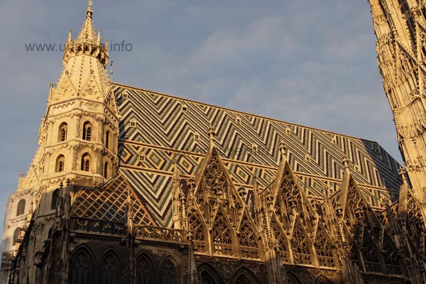 The roof of the St. Stephan's Catherdral is famous for its colourful tessellated design