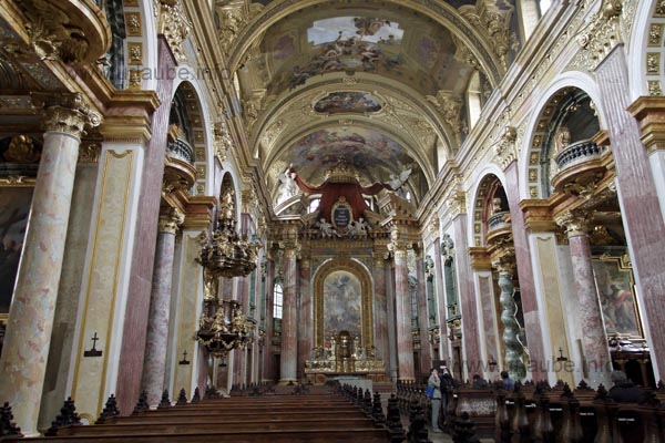 The inner room of the Jesuit church is dominated by colours and illusoric ceiling paintings