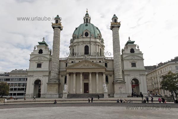 In front of the atmospheric coulisse of the St. Charles Church, one can pleasantly spent some time on a bench at the same named Karlsplatz (Charles Plaza)