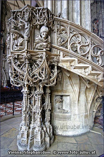 When Vienna was declared to a diocese in the year 1469, this pulpit made of stone replaced the previous one made of wood