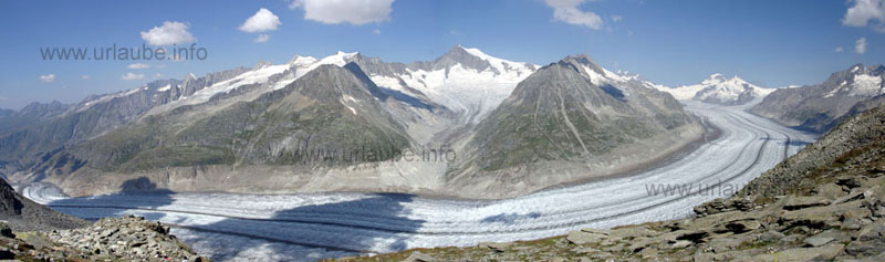 Panorama view of the Aletsch Glacier pictured from the Eggishorn