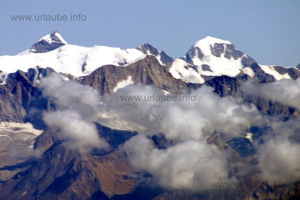 View to the Berner Alps from the Klein Matterhorn, Jungfrau (4158 m) and M&ouml;nch (4109 m)