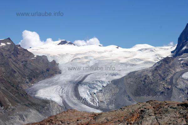 The Gorner Glacier pictured from the station Trockener Steg (summer)
