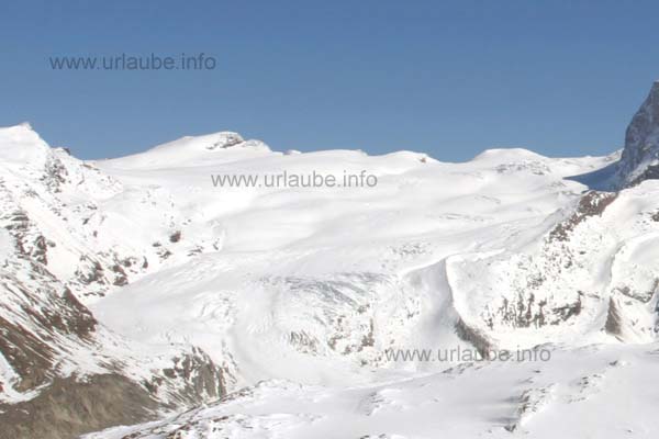 The Gorner Glacier pictured from the station Trockener Steg (winter)