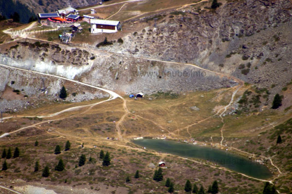 The station Sunnegga (2300 m) and the Leisee pictured from the Gornergrat