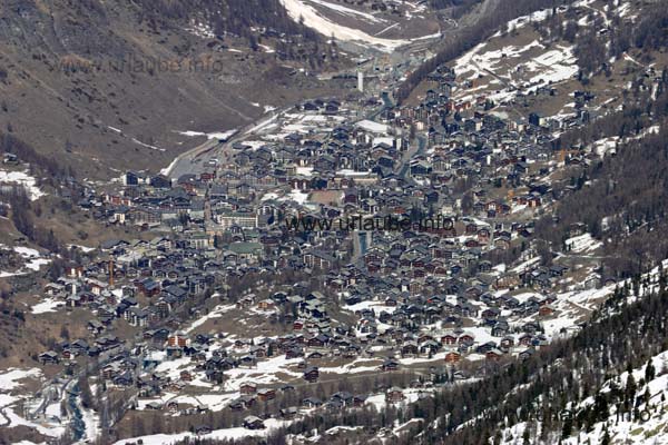 Zermatt by the end of the winter viewed from the station Trockener Steg